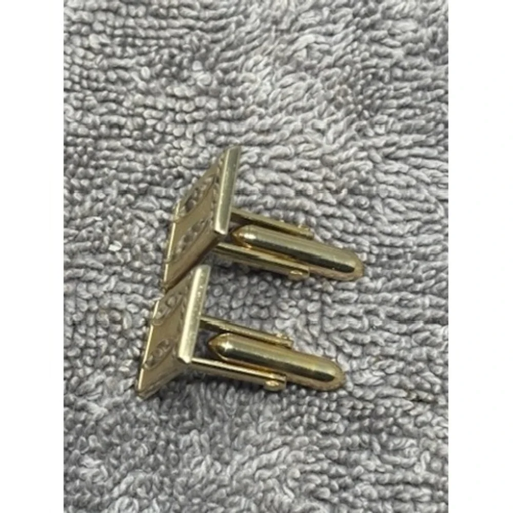 Vintage Swank Cufflink Tie Tac Set Gold Tone MCM Geometric Textured Excellent